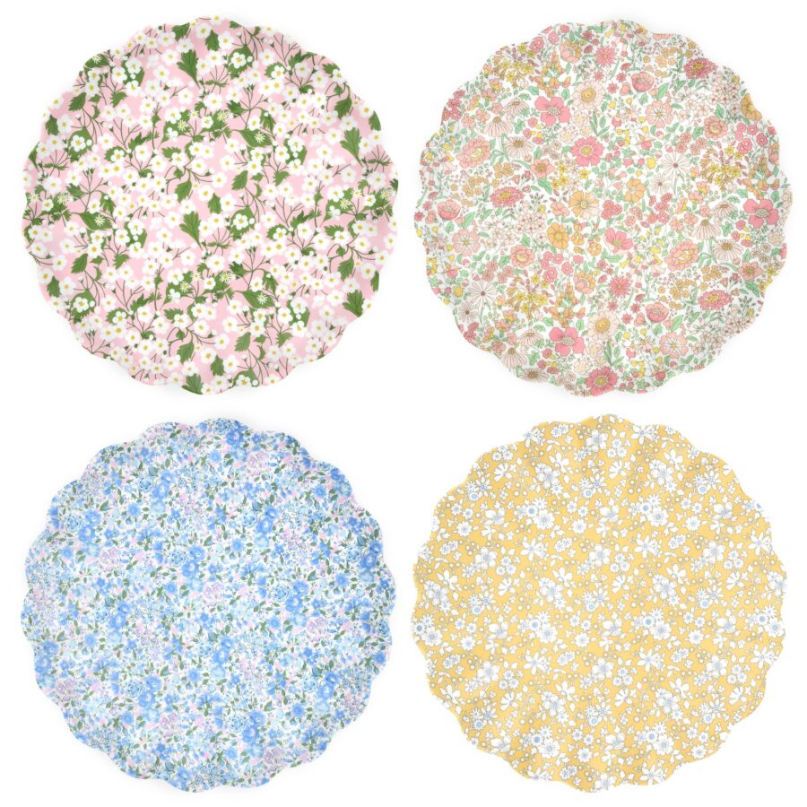 9.75" Floral Scalloped Melamine Dinner Plates, Set of 4