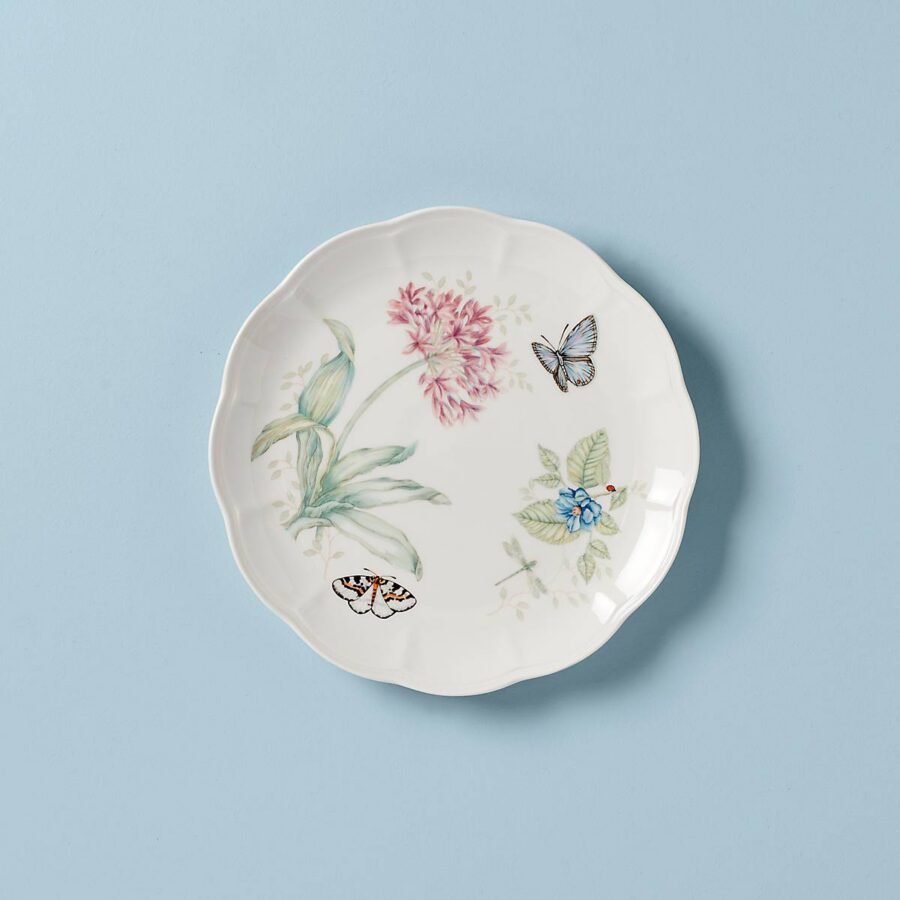 Blue Butterfly Scalloped Porcelain Dinner Plate