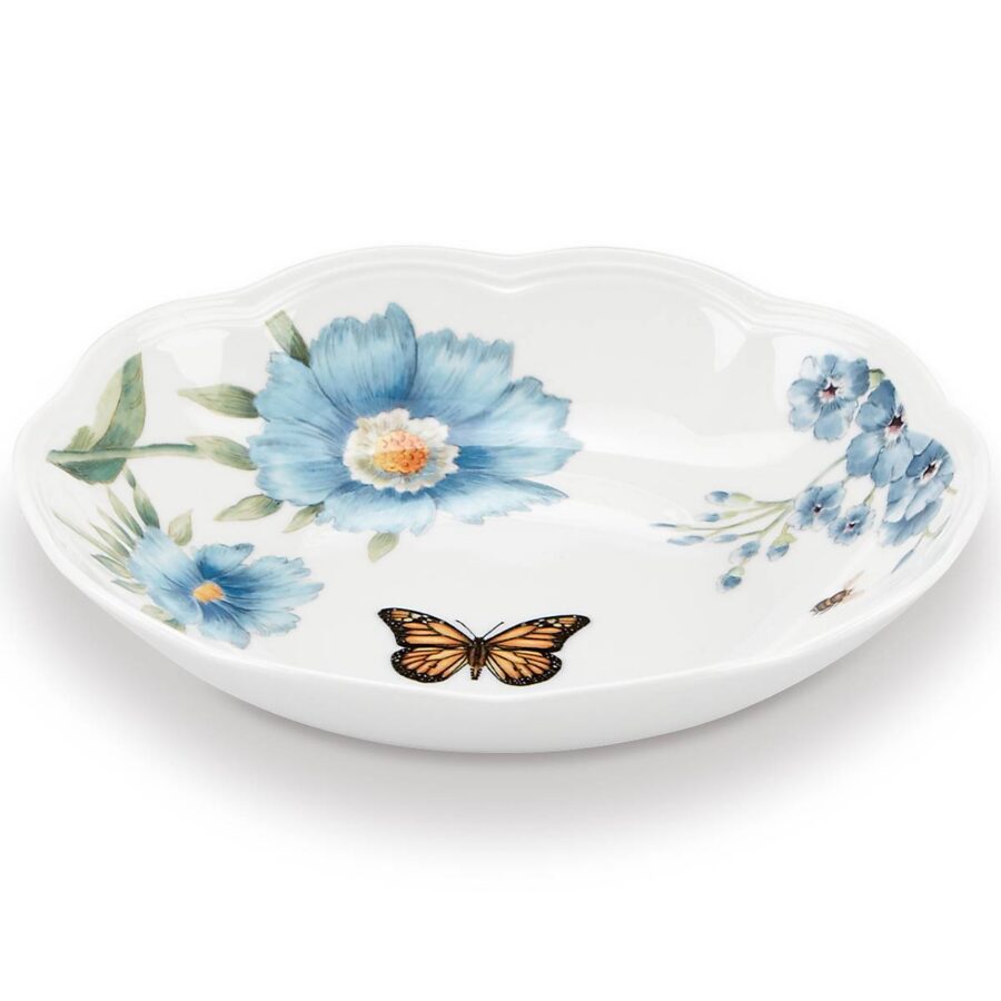 Blue Floral Porcelain Pasta Bowl