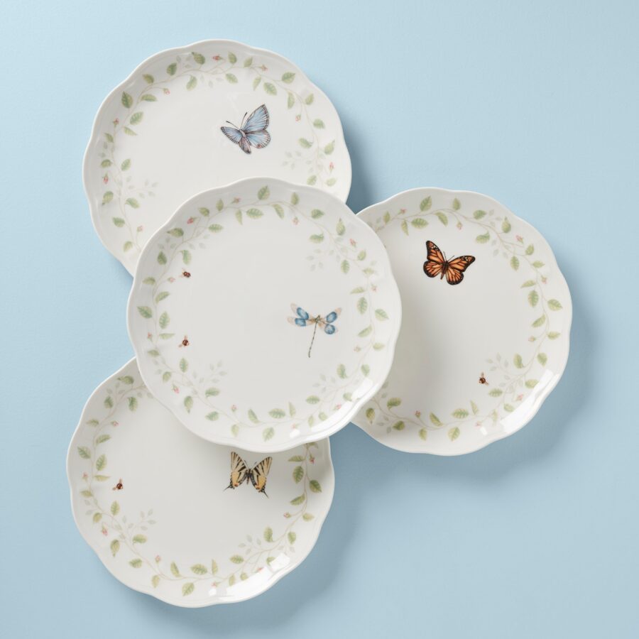 Butterfly Vine Scalloped Dinner Plates, Set of 4