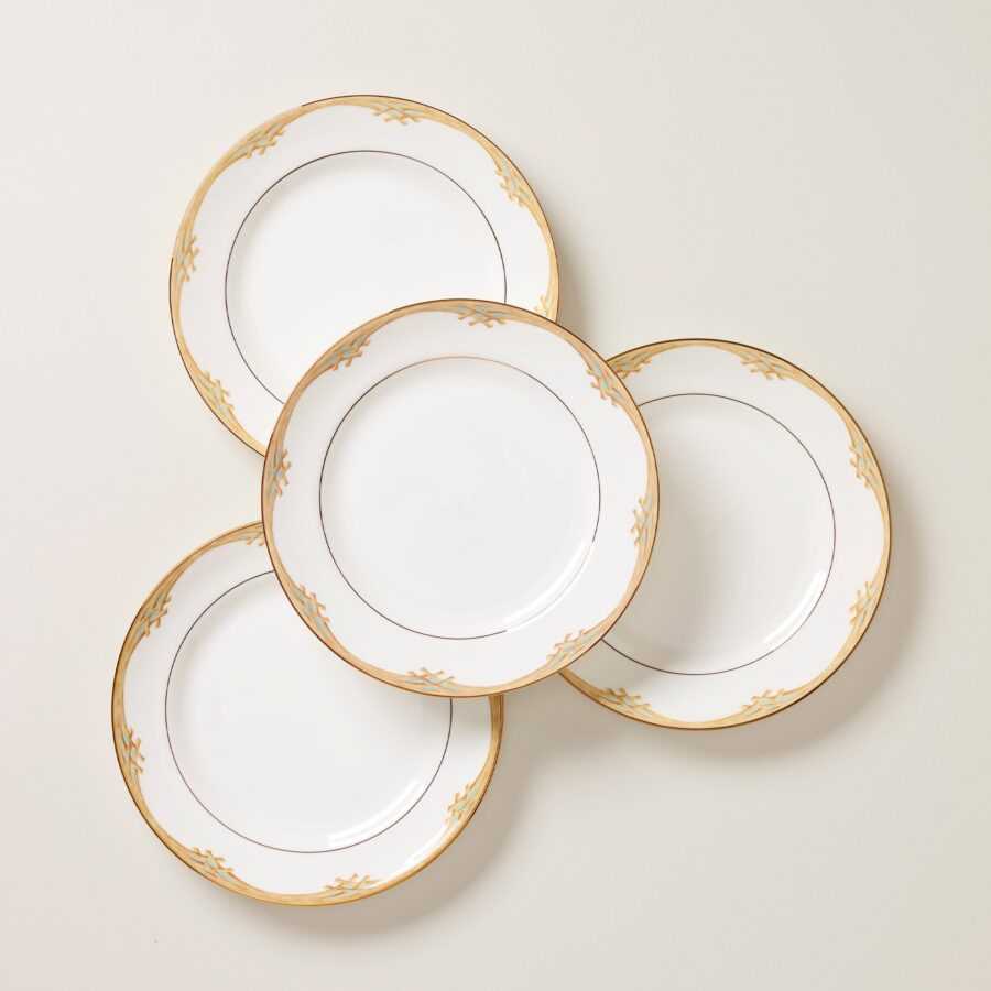 Tropical Bamboo Border Porcelain Dinner Plates, Set of 4